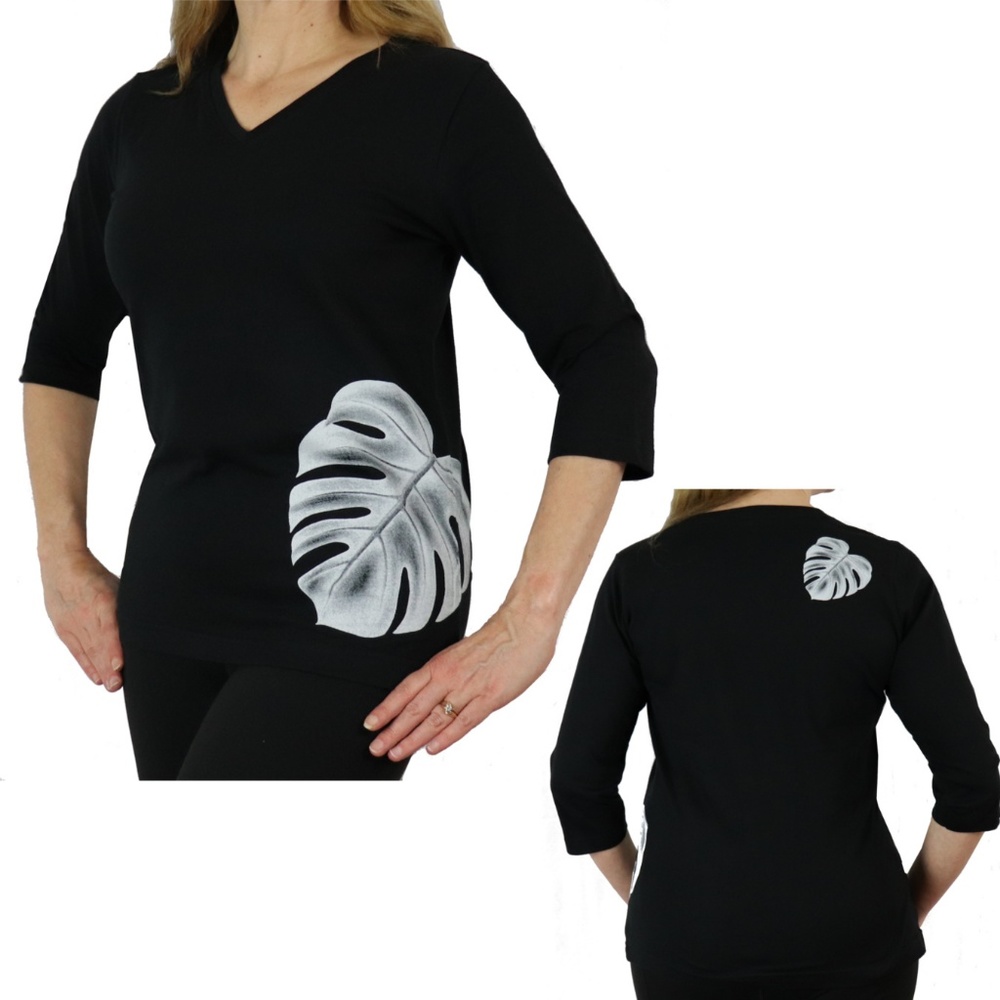 3/4 Sleeve Semi Fitted Monstera Leaf Print Shirt